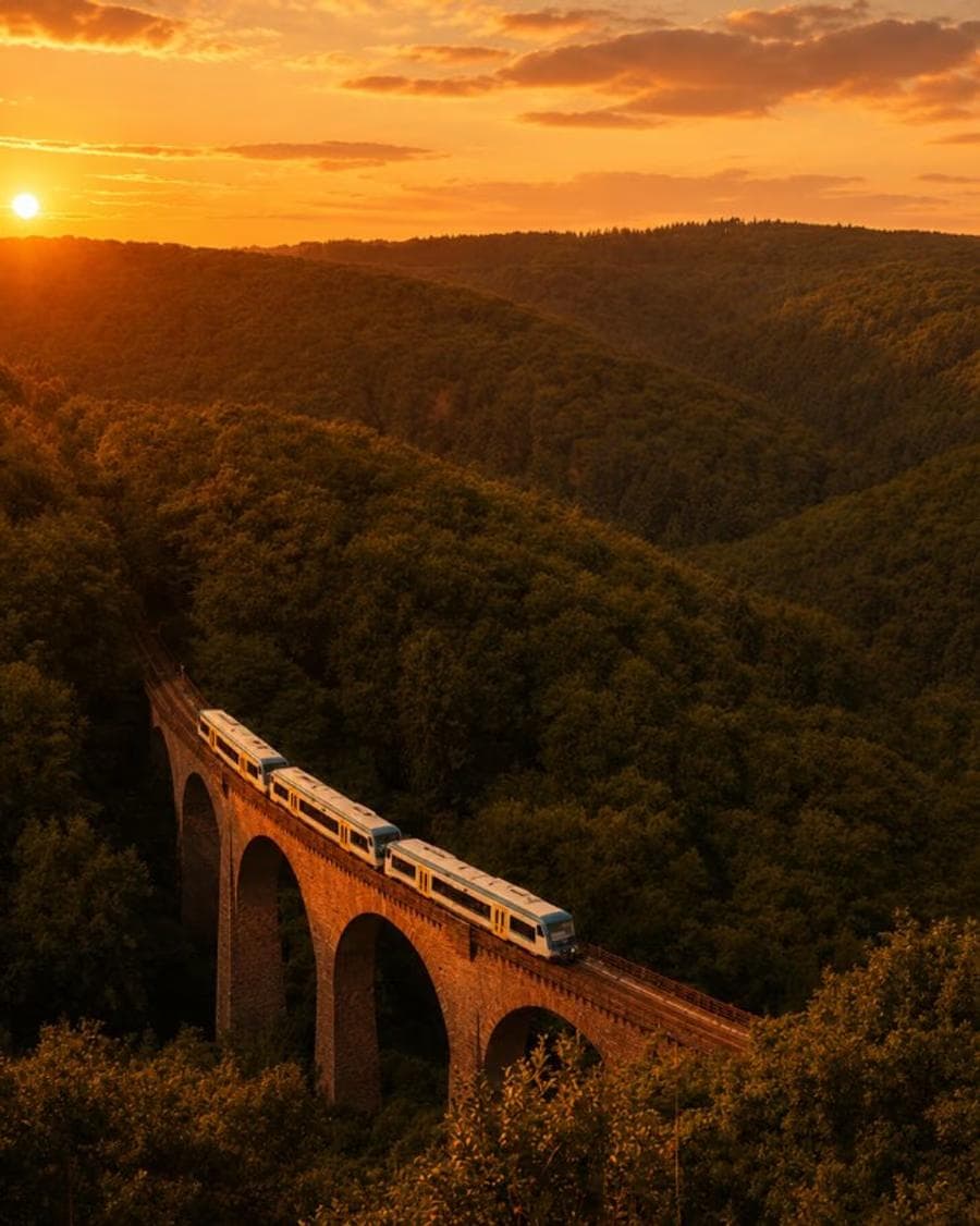 Zug auf dem Hubertusviadukt bei Emmelshausen