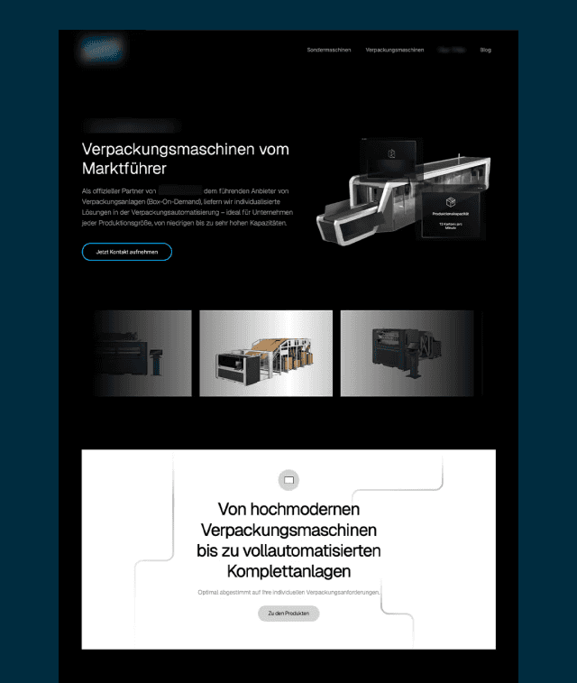 Zielseite eines Maschinenbauunternehmens